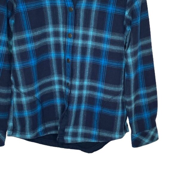 Orvis Womens Fleece Lined Flannel Shacket Size S Blue Plaid Gorpcore Granola - Picture 5 of 15